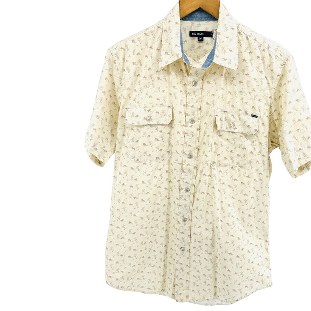 Tin Haul Cream 100% Cotton Western Rider Print Pearl Snap Shirt